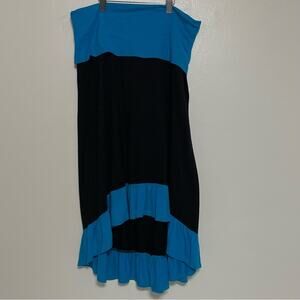 New Direction Black High Low Skirt Turquoise Waist Ruffle Hem Size M